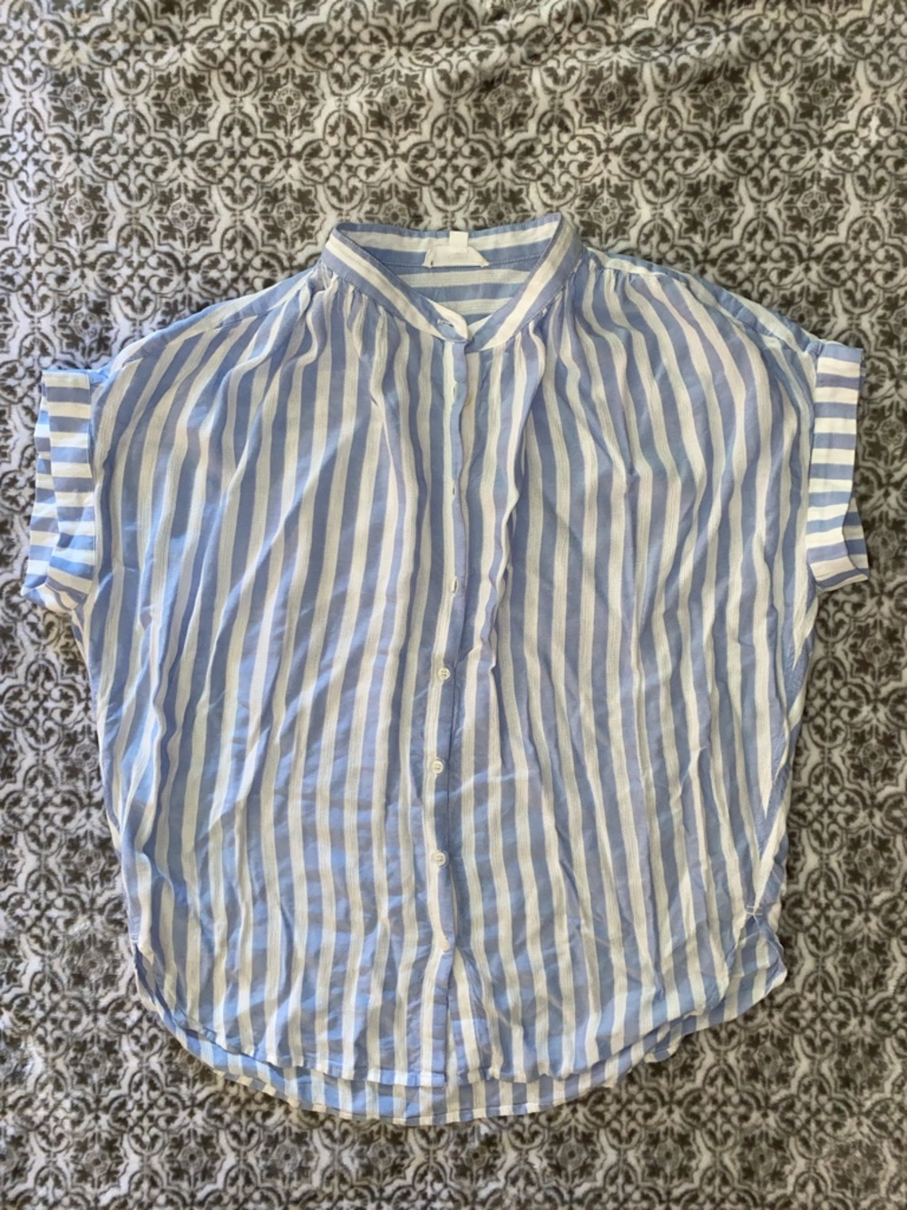 Blue & White Striped Short-Sleeve Button-Down Shirt